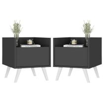 Kit com 2 Mesas de Cabeceira 40 cm com Pés Retrô Multimóveis MP4044 Preta/Branca