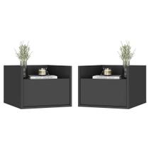 Kit com 2 Mesas de Cabeceira 40 cm Suspensa Multimóveis MP4043 Preta