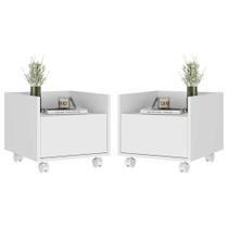Kit Com 2 Mesas De Cabeceira 40Cm Com Rodízios Multimóveis V4045 Branca Branco