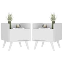 Kit Com 2 Mesas De Cabeceira 40Cm Retrô Multimóveis V4044 Branca Branco