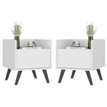 Kit Com 2 Mesas De Cabeceira 40Cm Retrô Multimóveis V4044 Branca/Preta Branco/Preto