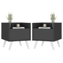 Kit Com 2 Mesas De Cabeceira 40Cm Retrô Multimóveis V4044 Preta/Branca Preto/Branco