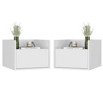 Kit Com 2 Mesas De Cabeceira 40Cm Suspensa Multimóveis V4043 Branca Branco