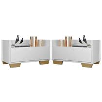 Kit com 2 Mesas de Cabeceira 60 Cm com Pés Quadrados Branca