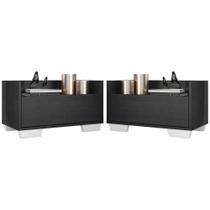 Kit com 2 Mesas de Cabeceira 60 Cm com Pés Quadrados Preta Kit com 2 Mesas de Cabeceira 60 Cm com Pés Quadrados Preta