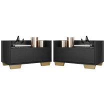 Kit com 2 Mesas de Cabeceira 60 Cm com Pés Quadrados Preta
