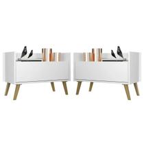 Kit com 2 Mesas de Cabeceira 60 Cm com Pés Retrô Branca
