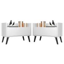 Kit com 2 Mesas de Cabeceira 60 Cm com Pés Retrô Branca