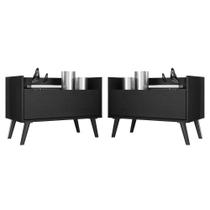 Kit com 2 Mesas de Cabeceira 60 Cm com Pés Retrô Preta