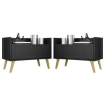 Kit com 2 Mesas de Cabeceira 60 Cm com Pés Retrô Preta