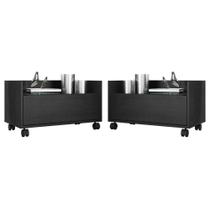 Kit com 2 Mesas de Cabeceira 60 Cm com Rodízios Preta