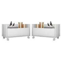 Kit com 2 Mesas de Cabeceira 60cm com Rodízios Branca