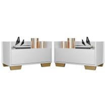 Kit Com 2 Mesas De Cabeceira 60Cm Multimóveis V3634 Branca/Natural Branco/Natural