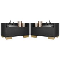 Kit Com 2 Mesas De Cabeceira 60Cm Multimóveis V3634 Preta/Natural Preto/Natural