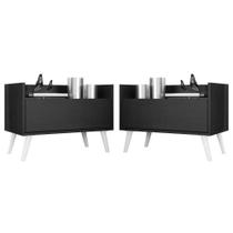 Kit Com 2 Mesas De Cabeceira 60Cm Retrô Multimóveis V3633 Preta/Branca Preto/Branco