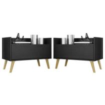 Kit Com 2 Mesas De Cabeceira 60Cm Retrô Multimóveis V3633 Preta/Natural Preto/Natural