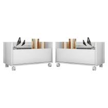Kit Com 2 Mesas De Cabeceira 80Cm Com Rodízios Multimóveis V4007 Branca Branco