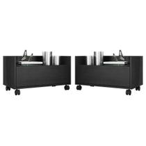 Kit Com 2 Mesas De Cabeceira 80Cm Com Rodízios Multimóveis V4007 Preta Preto