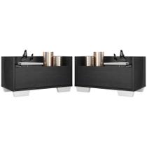 Kit Com 2 Mesas De Cabeceira 80Cm Multimóveis V4003 Preta/Branca Preto/Branco