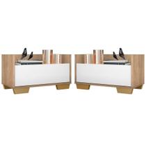 Kit Com 2 Mesas De Cabeceira 80Cm Multimóveis V4003 Rustic/Branca/Natural Rustic/Branco/Natural