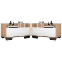 Kit Com 2 Mesas De Cabeceira 80Cm Multimóveis V4003 Rustic/Branca/Preta Rustic/Branco/Preto