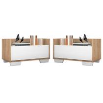 Kit Com 2 Mesas De Cabeceira 80Cm Multimóveis V4003 Rustic/Branca Rustic/Branco