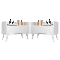 Kit Com 2 Mesas De Cabeceira 80Cm Retrô Multimóveis V4002 Branca Branco
