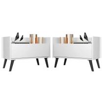 Kit Com 2 Mesas De Cabeceira 80Cm Retrô Multimóveis V4002 Branca/Preta Branco/Preto