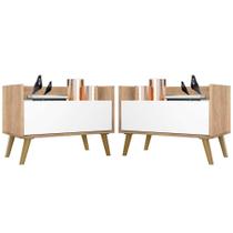 Kit Com 2 Mesas De Cabeceira 80Cm Retrô Multimóveis V4002 Rustic/Branca/Natural