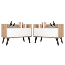 Kit Com 2 Mesas De Cabeceira 80Cm Retrô Multimóveis V4002 Rustic/Branca/Preta Rustic/Branco/Preto