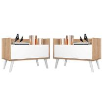 Kit Com 2 Mesas De Cabeceira 80Cm Retrô Multimóveis V4002 Rustic/Branca Rustic/Branco