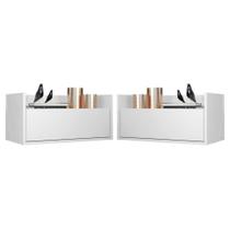 Kit Com 2 Mesas De Cabeceira 80Cm Suspensa Multimóveis V4005 Branca Branco