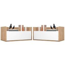 Kit Com 2 Mesas De Cabeceira 80Cm Suspensa Multimóveis V4005 Rustic/Branca Rustic/Branco