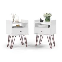 Kit Com 2 Mesas De Cabeceira Com 1 Gaveta 1 Nicho e Pés Metálicos Brancas - Bill - Patrimar Móveis Kit Com 2 Mesas De Cabeceira Com 1 Gaveta 1 Nicho e Pés Metálicos Brancas - Bill - Patrimar Móveis