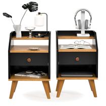 Kit com 2 mesas de cabeceira com 1 Gaveta Nicho Prateleiras Mini Cômoda Criado Dakota Kit com 2 mesas de cabeceira com 1 Gaveta Nicho Prateleiras Mini Cômoda Criado Dakota