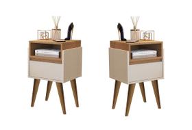 Kit Com 2 Mesas de Cabeceira Evox 1 Gaveta Pés Palito Várias Cores MJM Casa dos Moveis Kit Com 2 Mesas de Cabeceira Evox 1 Gaveta Pés Palito Várias Cores MJM Casa dos Moveis
