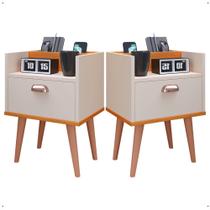 Kit com 2 Mesas de Cabeceira Milena - Gaveta e Suporte para Celular em Várias Cores