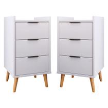 Kit Com 2 Mesas De Cabeceira Quarto Estilo Retrô Mesa Lateral Decorativa Toni 3 Gavetas G2 Plus