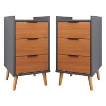 Kit Com 2 Mesas De Cabeceira Quarto Estilo Retrô Mesa Lateral Decorativa Toni 3 Gavetas G2 Plus