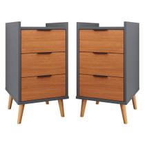Kit Com 2 Mesas De Cabeceira Quarto Estilo Retrô Mesa Lateral Decorativa Toni 3 Gavetas GB Plus Kit Com 2 Mesas De Cabeceira Quarto Estilo Retrô Mesa Lateral Decorativa Toni 3 Gavetas GB Plus