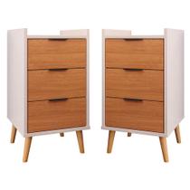 Kit Com 2 Mesas De Cabeceira Quarto Estilo Retrô Mesa Lateral Decorativa Toni 3 Gavetas Outlet Plus