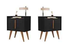 Kit Com 2 Mesas De Cabeceira Quarto Retrô Decorativa Canto Lateral - Davi Preto K7 Plus
