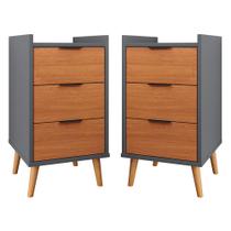 Kit Com 2 Mesas De Cabeceira Retrô Mesinha Decorativa Quarto Casal - Toni 3 Gavetas - Cinza Com Cinamomo- Lojas K7 Plus Kit Com 2 Mesas De Cabeceira Retrô Mesinha Decorativa Quarto Casal - Toni 3 Gavetas - Cinza Com Cinamomo- Lojas K7 Plus