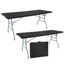 kit com 2 Mesas Dobráveis Vira Maleta Com Alça 1.80m Tampa Tipo Madeira Cor Preta - Garden Life