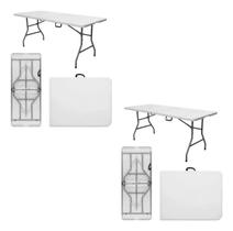 Kit com 2 Mesas Dobrável Vira Maleta Portátil 1,80m Camping Cor Branca - Garden Life