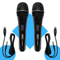 Kit Com 2 Microfone Dinâmico Fio 3 Metros P10 Karaokê