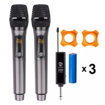 Kit Com 2 Microfones Profissional + Bateria Recarregável - Kapbom