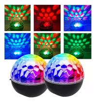 Kit Com 2 Mini Globo LED RGB Jogo De Luz Colorido Efeito Brilhante Para Festas e DJ USB LEY2147