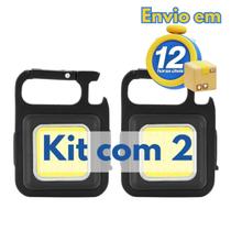 Kit Com 2 Mini Lanterna Chaveiro De Led COB Recarregável USB com Mosquetão e Abridor de Garrafas