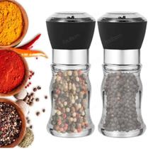 Kit com 2 moedor de Sal Grosso Pimenta Condimentos de Aço Inox e Acrílico - Saleiro